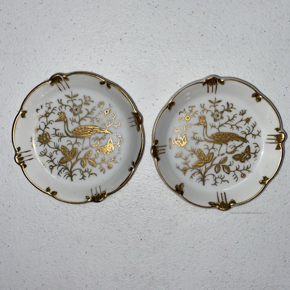 Vintage ARDALT Japan Lenwile China Hand Painted Gold‎ Trim Trinket Dish Set Of 2
